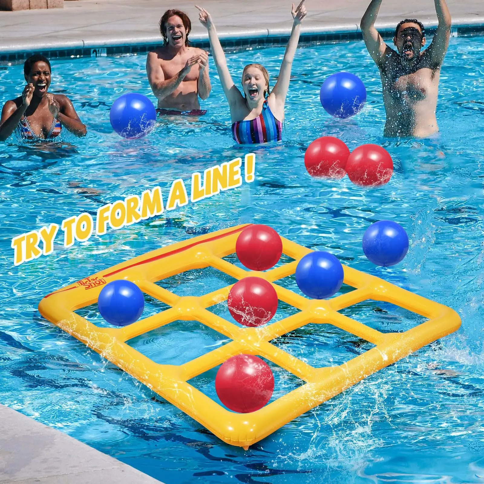 MICRENCY Inflatable Tic-Tac-Toe Pool Party Balloons - 8 Balloons (4 Blue, 4 Red) with Pump - Floating Water Party Supplies for Pools, Backyards