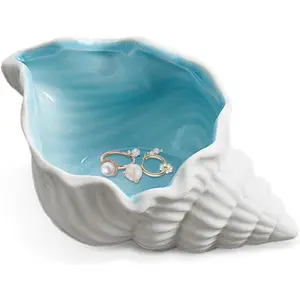 Ceramic  Tray,Conch/Starfish/Shell Trinket Dish, Aqua Shell Trinket Dish Ceramic Ring Earring Holder -themed Decorative Trinket Plate for Rings Necklaces Bracelet Watch  (A)