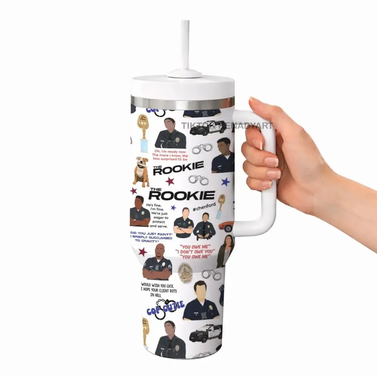 The Rookie Series Tumbler With Handle 40oz, Stainless Steal Leak Proof Keep 12h Icing, Lucy Chen Tim Bradford Gift For Fans
