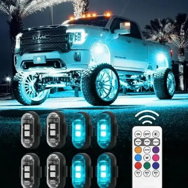 6PCS RGB Led Aircraft Strobe lights Motorcycle Lights LED Flash Position Wireless Light Aircraft Airplane Helicopter Warning Lights | Wireless LED Strobe Lights RGB USB Charge IP65 Waterproof Anti-Collision for Car Motorcycle Drone & RC Aircraft Bike