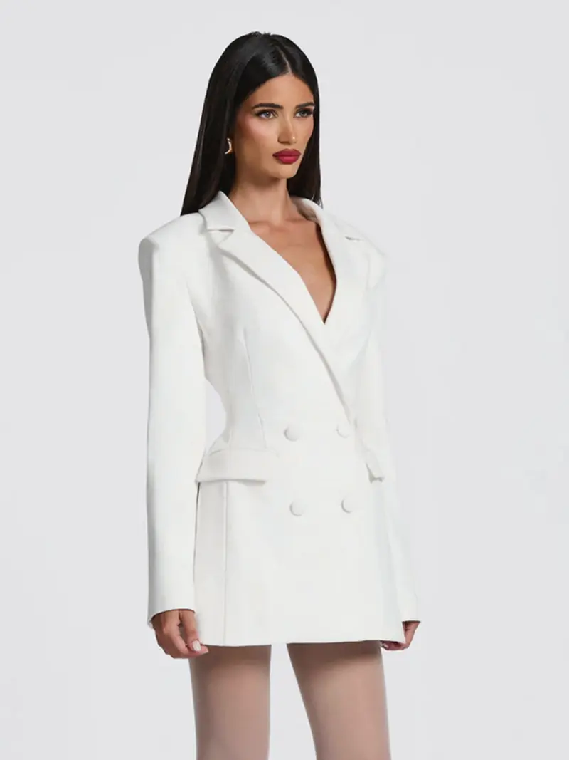 green emerald velvet dress Inmaculada White Boned Bodice Mini Blazer Dress, M / White main image 1