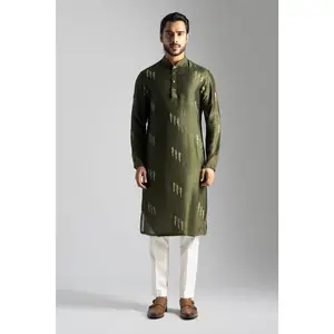 Olive green linen kurta and pants