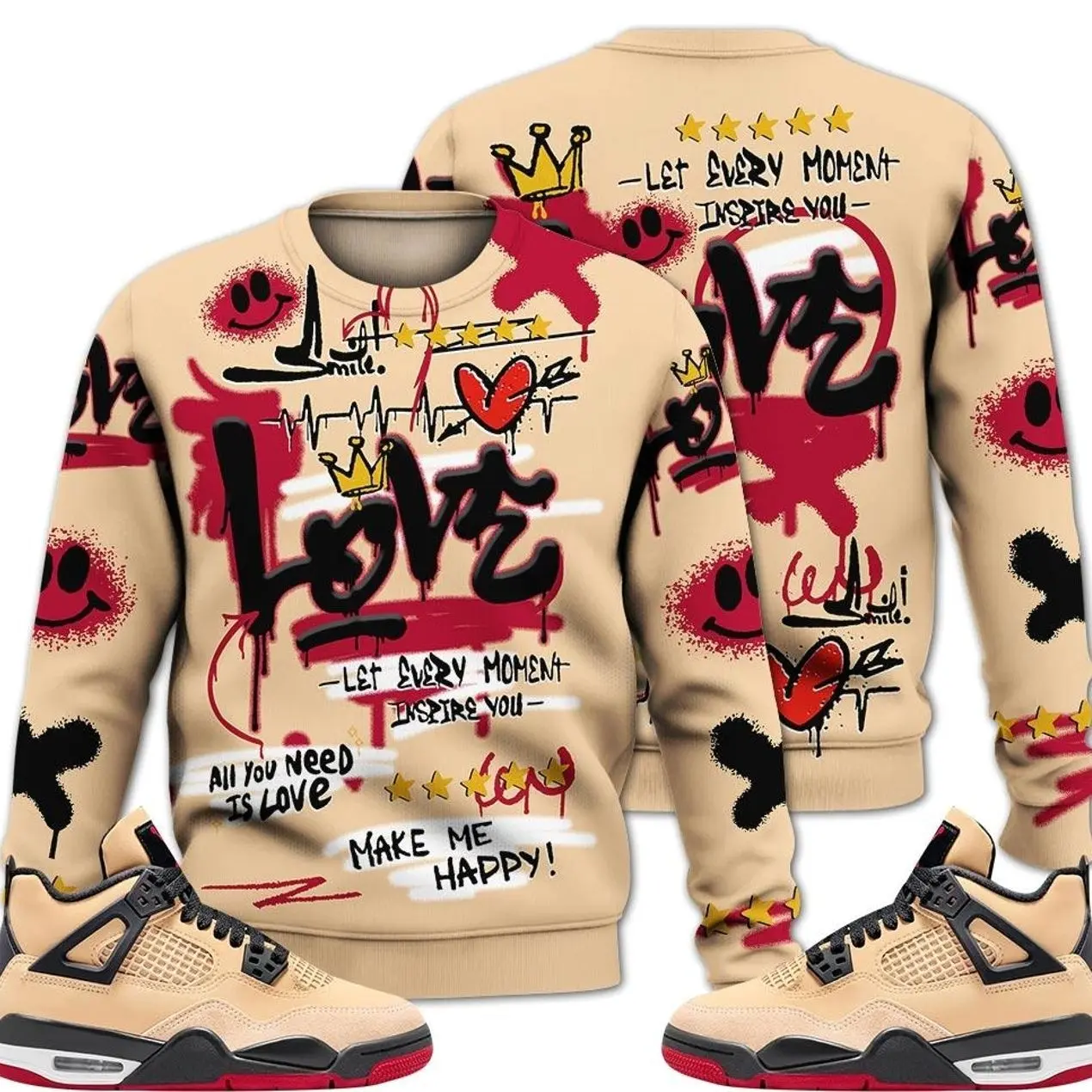 4 Pizza Sweatshirt, GS Pizza 4s Shirt, Happy Love Beats Graffiti Outfits Streetwear Sneaker Matching