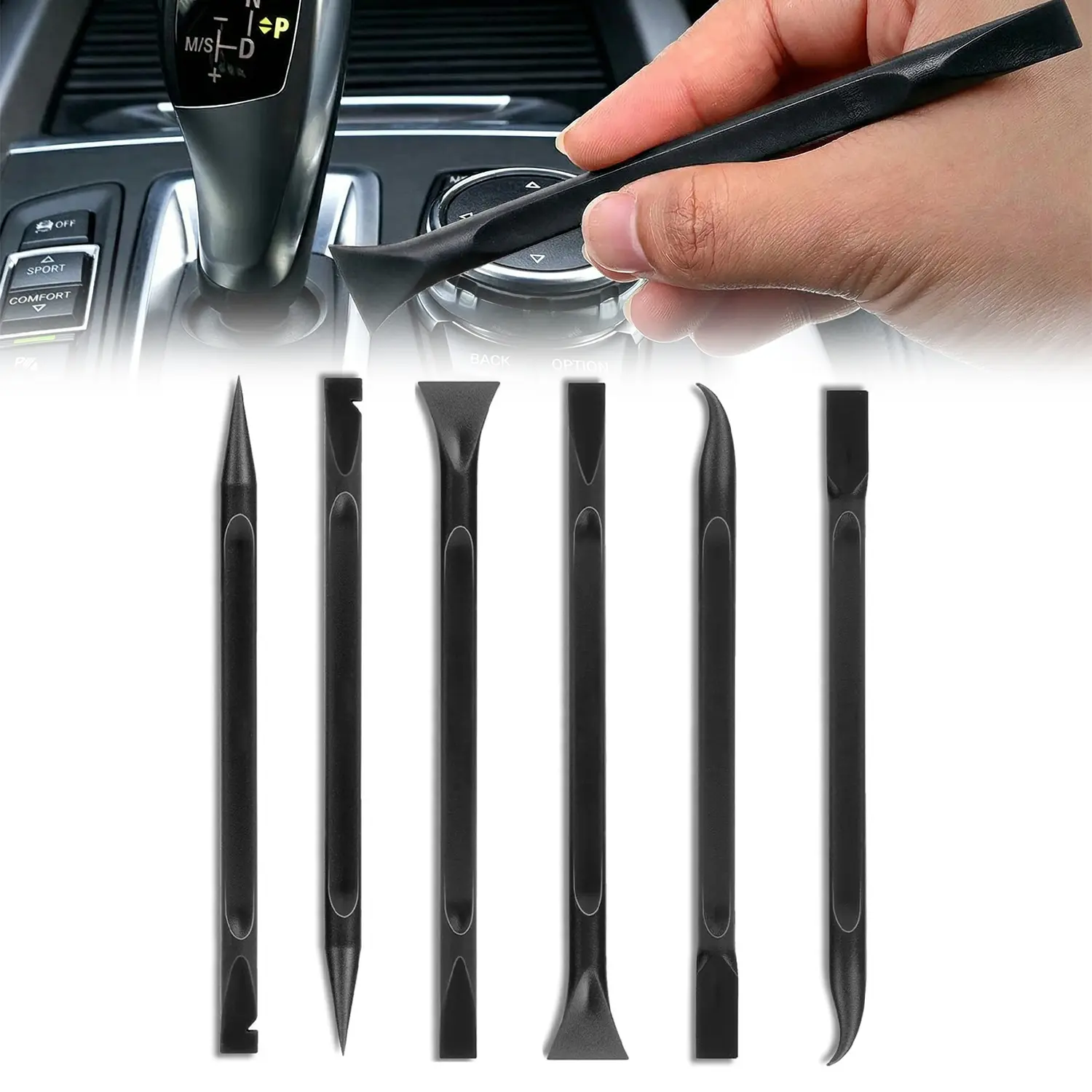 6-Pack Car Detailing Plastic Pick Set, Safe Automotive Assembly & Disassembly Tool with 6 Cleaning Heads for Interior & Exterior Cleaning