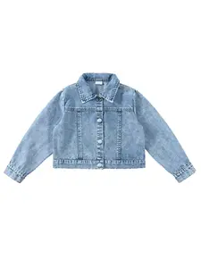 Girls' Denim Jacket for Daily Shopping, Outdoor Play, Casual Loose-Fitting Outerwear, All Seasons Random Print Design
