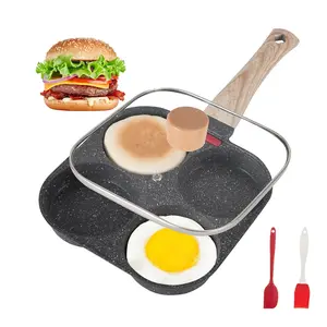 4-Hole Non-Stick Egg Fry Pan with Lid Set - All-in-One Breakfast Kit (Oil Brush + Spatula) | 5-Minute Breakfast Essential | Gas & Induction Compatible Multifunction Egg Frying Pan