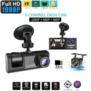 3 Channel Dash Cam Front Inside and Rear, 1080P Triple Lens Dash Camera for Cars, Infrared Night Vision Dashcam for Uber Lyft Rideshare Drivers, 24H Parking Monitor, Loop Recording, G-Sensor, 170° Wide Angle, Support 128GB Max