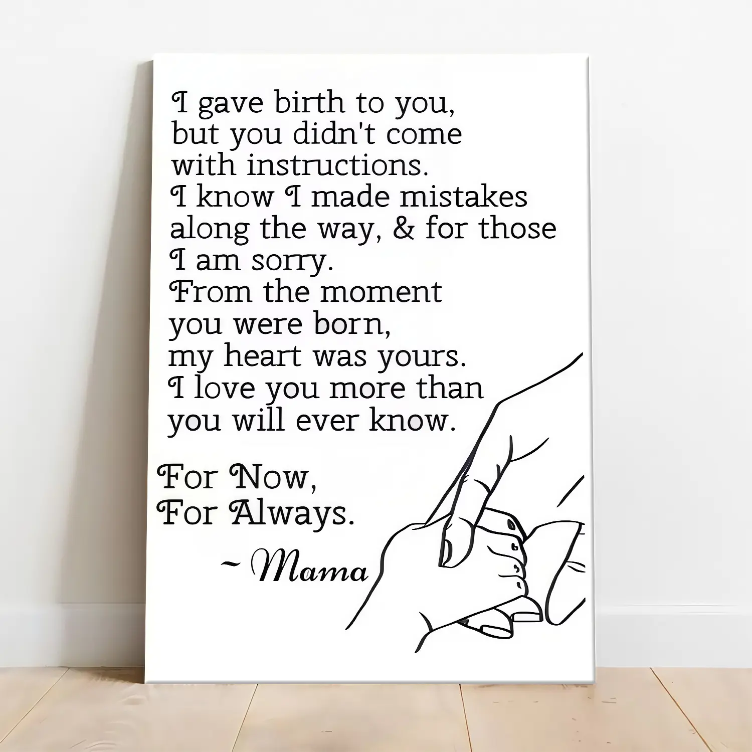 "To My Child" Mama's Love Letter Canvas Wall Art Print - Waterproof Wood-Framed Heartfelt Apology & Love Quote Poster, Mother's Day Gift, Minimalist Kid Room Decoration, Black and White Multi-Size Home Decor, Artistic, Woody