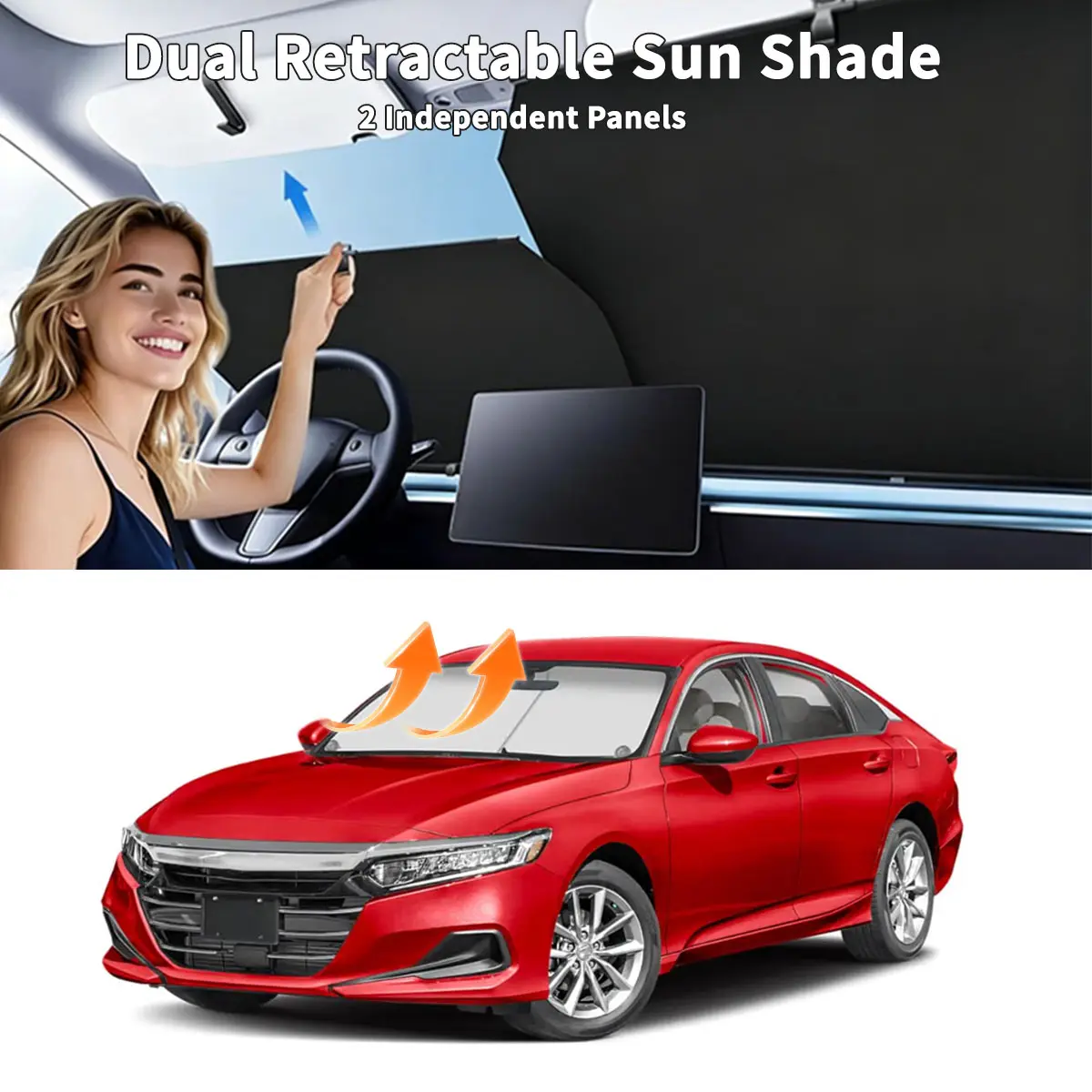 Retractable Car Windshield Sunshade - UV-Resistant Folding Fabric Alloy Car Window Blocker with Hooks & Suction Cups, Top Opening Sun Blocking for Eco-Conscious Drivers, Environmentally Friendly Home Care Dust Cover