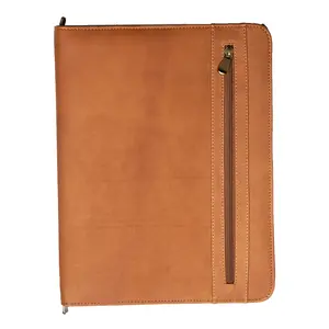Exitoso Genuine Leather Zippered Portfolio Organizer for Business Documents<Meetings and Travel Use
