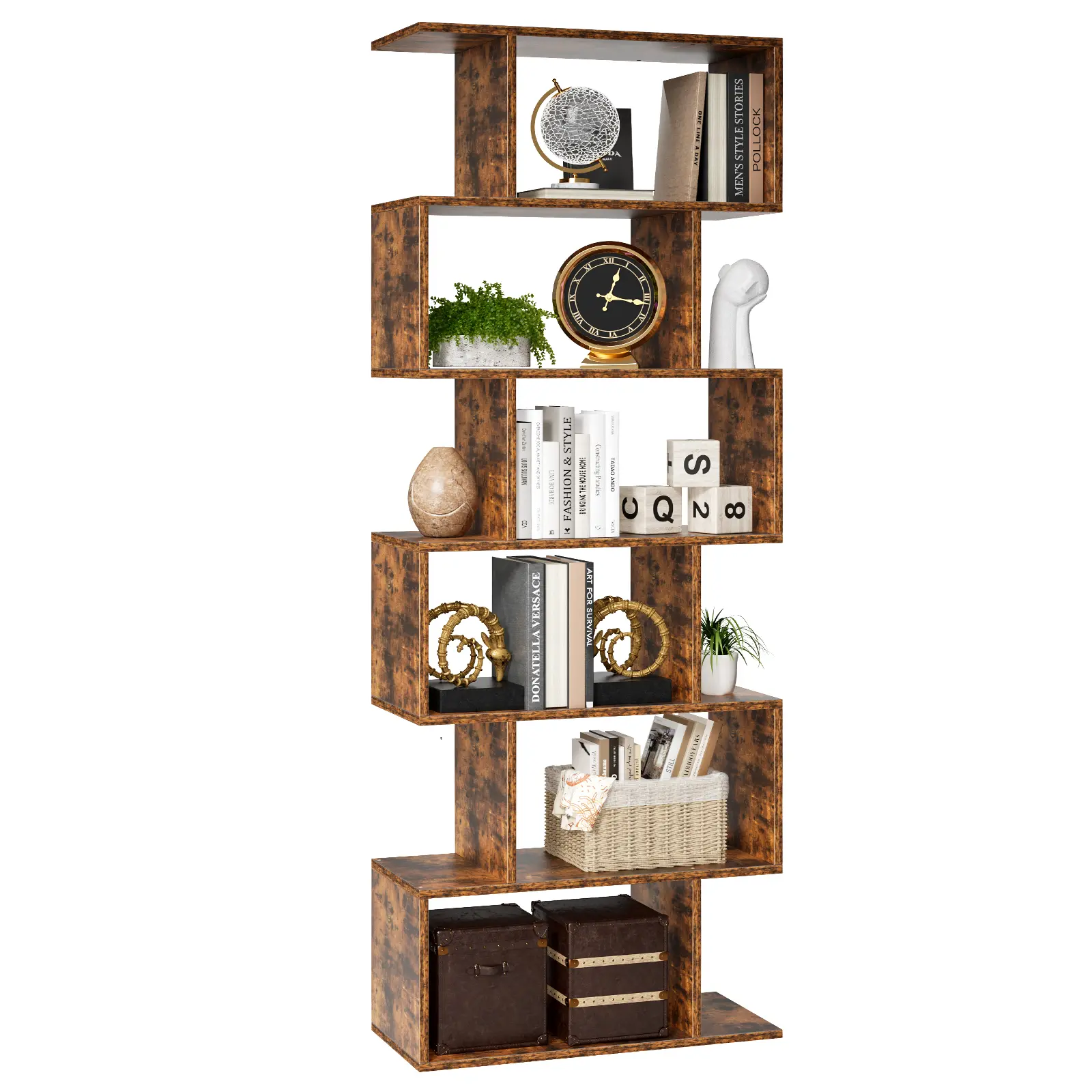 Geometric-shaped bookshelf, five-layer S-shaped modern bookshelf, partition-style bookshelf