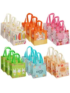 6/12 pcs Easter cake bags, multi-functional non-woven gift bags, blue, green, pink, with handles, suitable for Easter cakes, gift wrapping, party supplies, Party Gift Packs (Please refer to the pictures for the reference size)