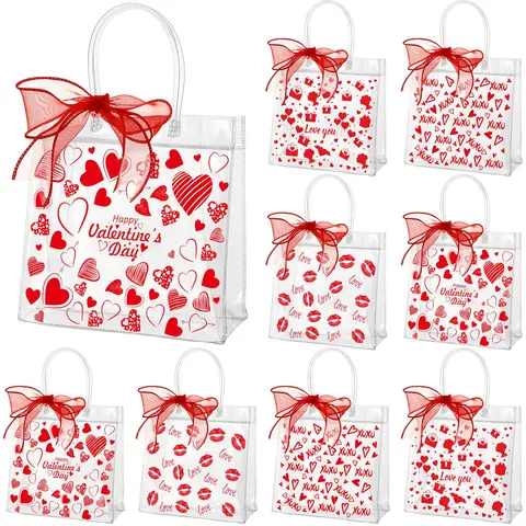 20/24 Pcs Mini Valentine Clear Goodie Bags Heart PVC Gift Bags with Handle Heart Love Dog Paw Pattern Tote Bag Reusable Plastic Wrapping Bags Transparent Bag for Daily Use Puppy Pet Treat Party Birthday Galentine Wedding Party,7.87 x 7.87 x 3.15 inche, Gi