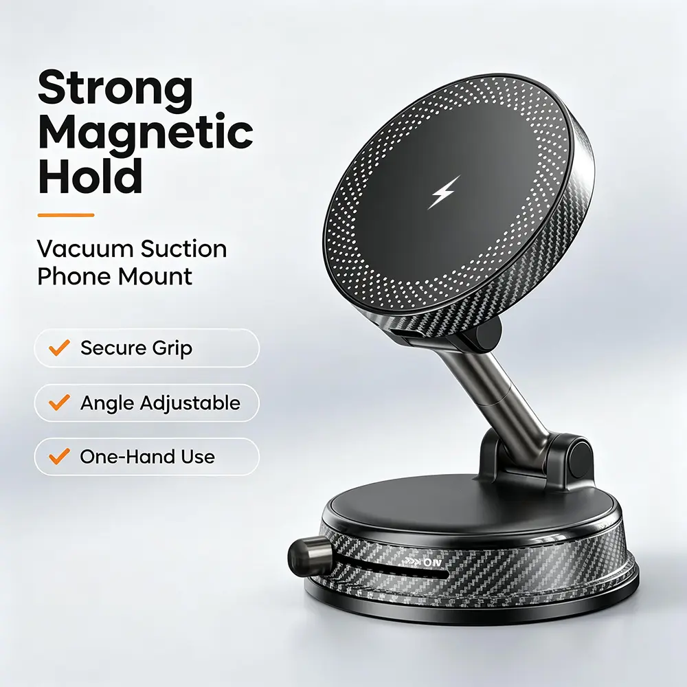 Car Cellphone Mount - 360-Degree Magnetic Suction Dashboard Holder, Strong Suction Base, Compact Adjustable Arm, Universal Compatible Driving Mount for Cars, SUVs,toolupgrade