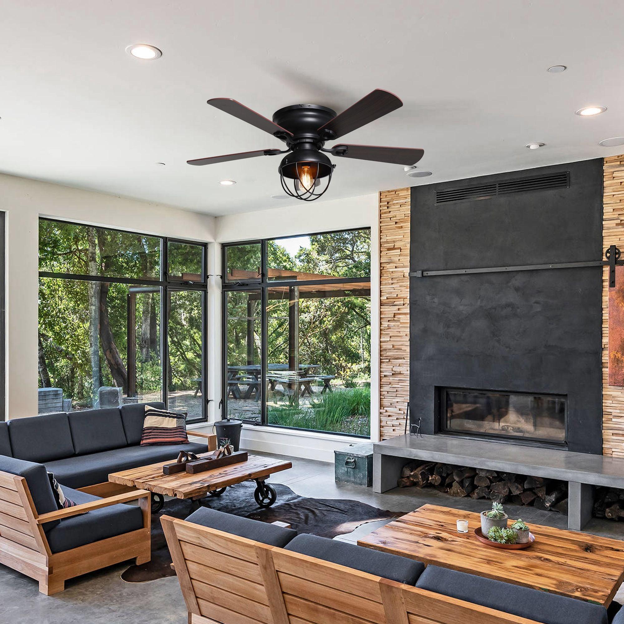 42" Traditional Flush Mount Ceiling Fan with LED Light & Remote Control | Reversible Quiet Motor