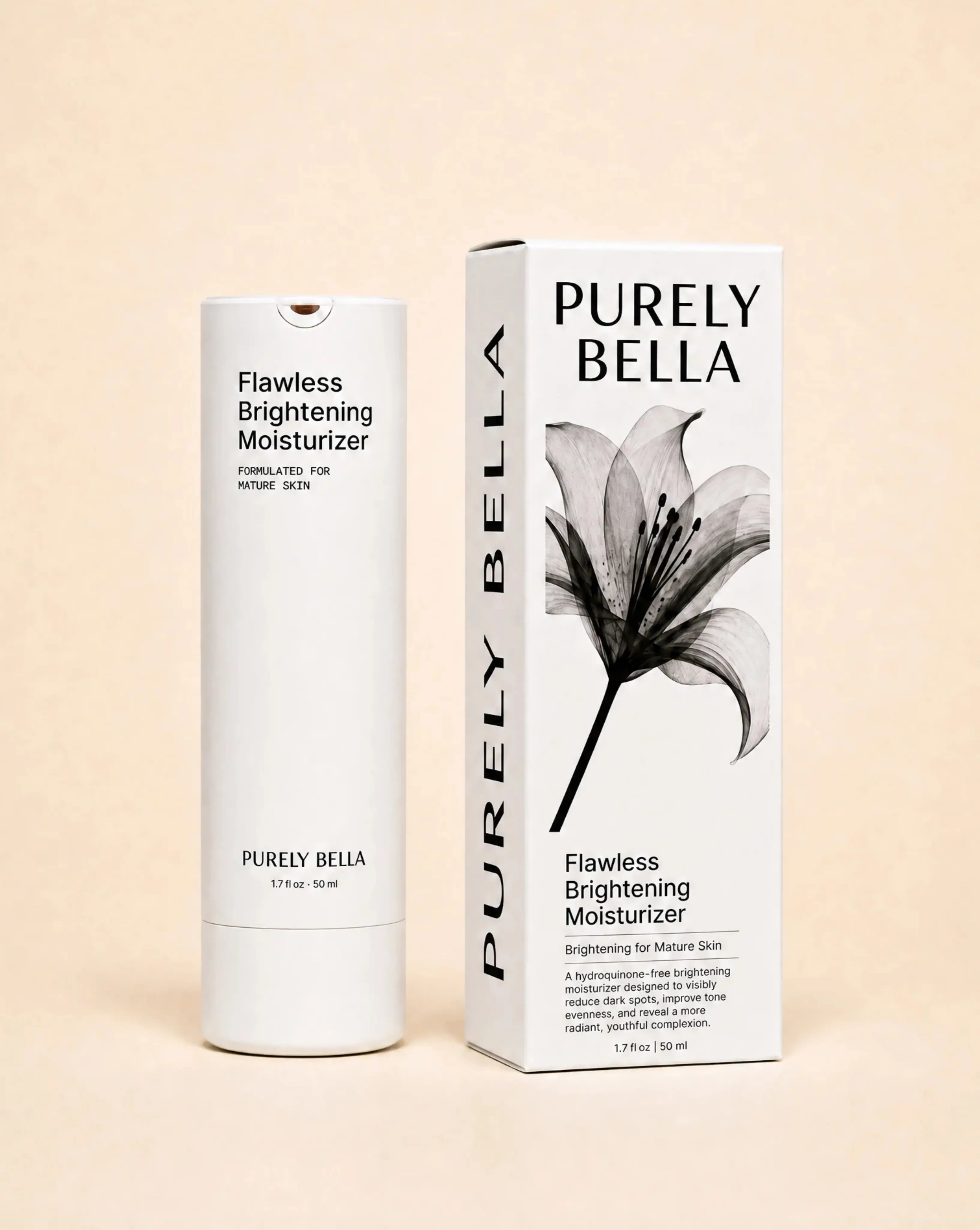 PURELY BELLA Flawless Brightening Gentle Hydrating Cream - Glycolic Acid-Infused Smooth Lightweight Daily Moisturizer for Adults' Pigmentation Correction, Sensitive Skin, Radiant Dewy Skin (Bottle), Radiant Skin