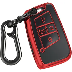 for Volkswagen key fob cover,case with keychain,Soft TPU Protection key case/skin,5 Buttons compatible with VW Tiguan Atlas Jetta Passat Golf Alltrack Remote Key(Red)