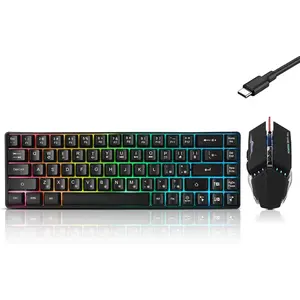 Wired 60% Gaming Keyboard and Mouse Combo, Ultra-Compact 61 Keys RGB Backlit Mini Keyboard, Lightweight 3200 DPI Optical, Wired Gaming Set for Windows,PC, MAC PS5 Xbox Gamer(Black)