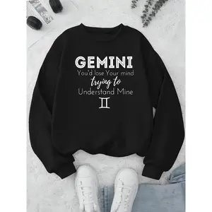 Women's Gemini Birthday Sweatshirt - Crew Neck Long Sleeve Graphic Print Casual Comfortable - Unique Zodiac Design Fashion Gift Idea Hoodie Tops Womenswear Black Crewneck Fitted