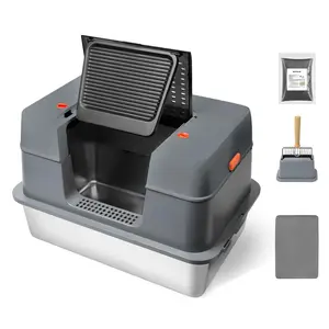 Stop Litter Tracking & Odors! XL Stainless Steel Enclosed Litter Box – High Sides for Splash-Proof, Easy-Clean Removable Tray & Scoop for Large Cats & Kittens