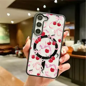 Red cherry bow 2-in-1 magnetic phone case suitable for Samsung Galaxy S22 S23Fe S24 S25 Plus Ultra matte premium protective case