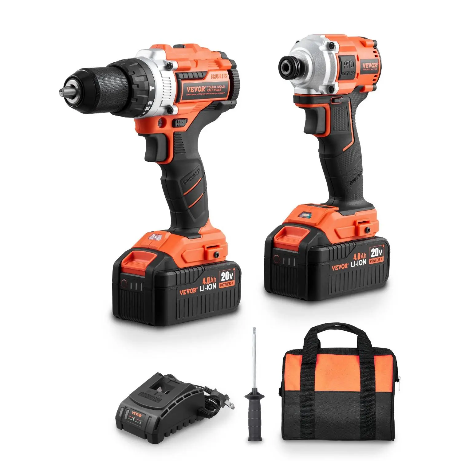 【DealsForYouDays】VEVOR Tool Combo Kit, 20V Max Cordless2-Tool Combo Kit, with 1/2 in Impact Drill, 1/4 in Impact Driver, Compact Cordless Power Tool Combo Kit with 4.0 Ah Batteries, Screws, Charger, and Cloth Bag