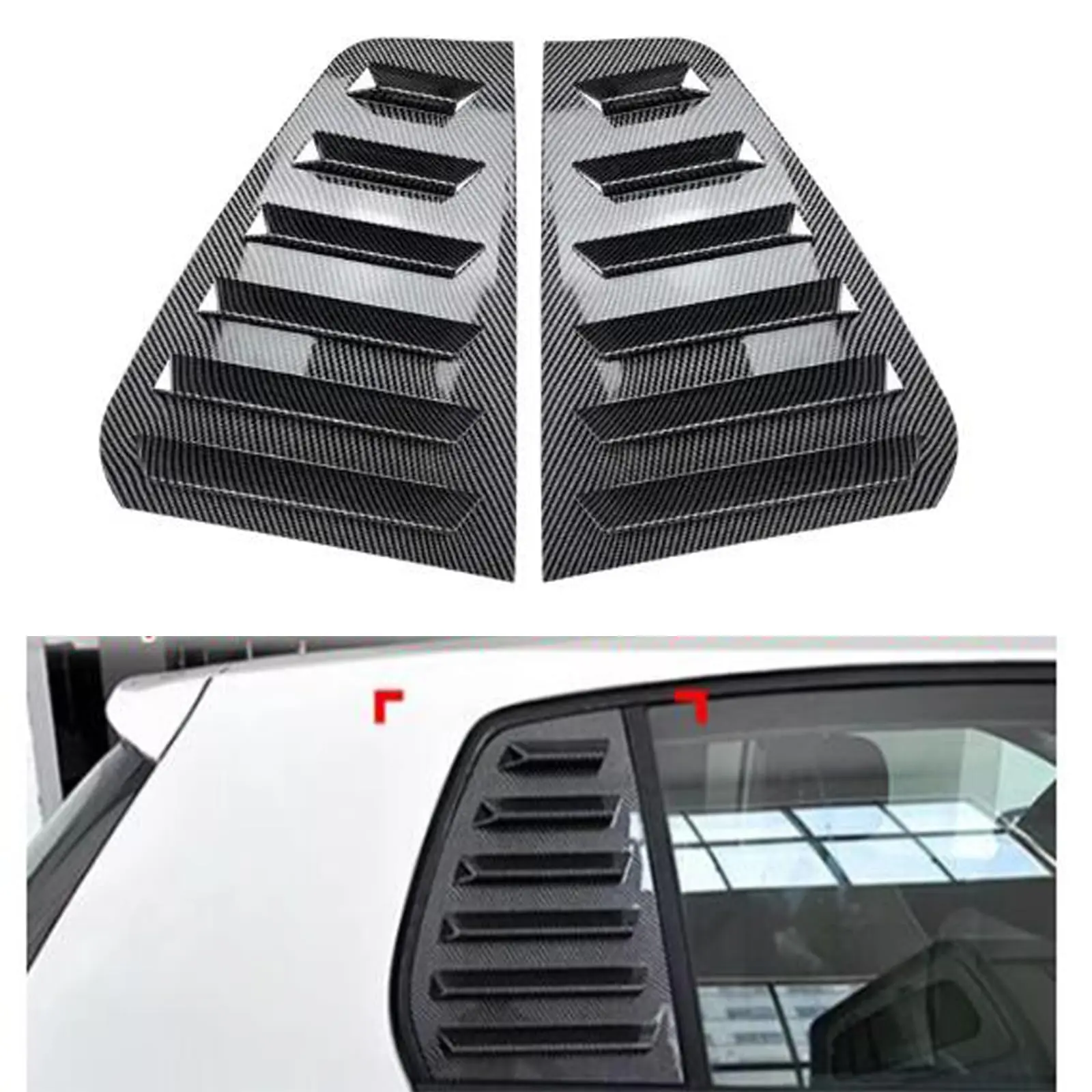 2pcs for V-W Volk/swagen Golf6 MK6 2008-2012 Accessories Sporty Car Auto Exterior Rear Side Window Louvers Air Vent Scoop Shades Cover Trim Blinds -Carbon Black