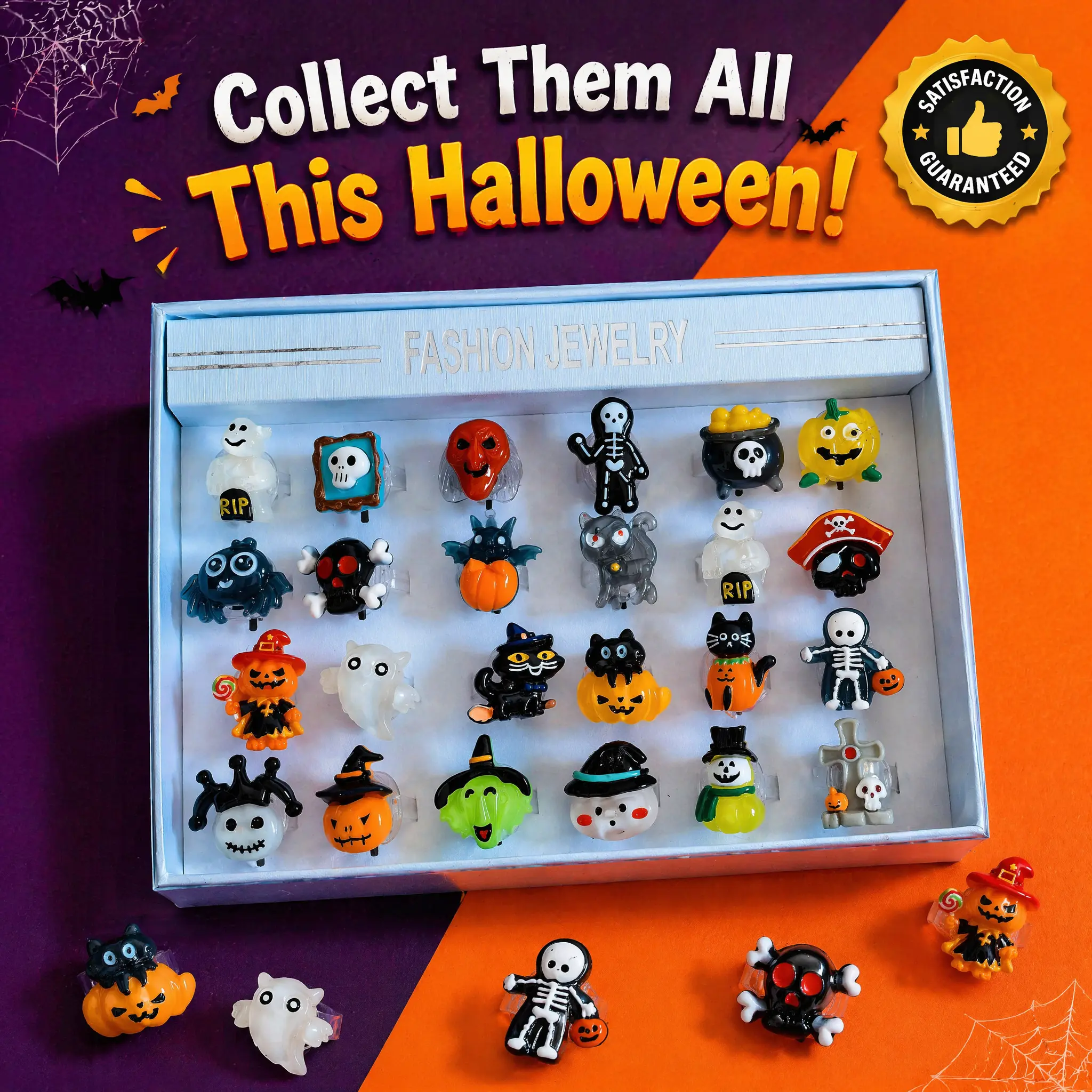 Halloween 3D LED Rings For Kids, 24Pcs Halloween light up rings, Halloween Party Favors for Kids & Adults, 24 LED Flashing Rings , Glow In The Dark Party Supplies