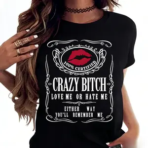Cotton Short Sleeve Women's Funny Graphic Tees Crazy Bitch Shirt Short Sleeve TShirt Casual T-shirt for Men Women