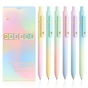 Gel Pens, 6 Pcs Gold Gradient Fine Point Smooth Writing Pens Cute Pens for Women, 0.5mm Black Ink Pens for Journaling Note Taking, School Office Supplies