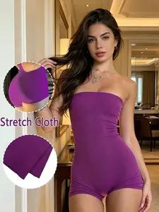 GILIPUR Purple Strapless Ribbed Knit Romper — Slim-Fit "It-Girl" Shorts (TChic)