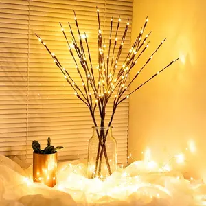 3 Pack Lighted Branches for Vase, Artificial Brown Twig Lights, 29IN 60 LED Warm White USB Plug in Tree Branch Lights for  Wedding Bedroom Decor