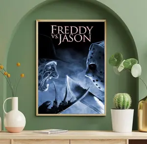 A Nightmare On Elm Street Horror Movie Vintage Poster, Freddy Krueger and Jason Voorhees Poster, Halloween Horror Gift Decor Unframed