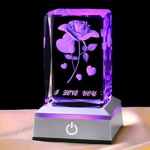 3D Rose Crystal Night Lamp With Color Changing LED Base I Love You Message Romantic Gift For Her Wife Girlfriend Valentine’s Day Birthday Anniversary Christmas Bedroom Decor,birthday gifts for gf,mother's day gifts,led lights bedroom,lamp