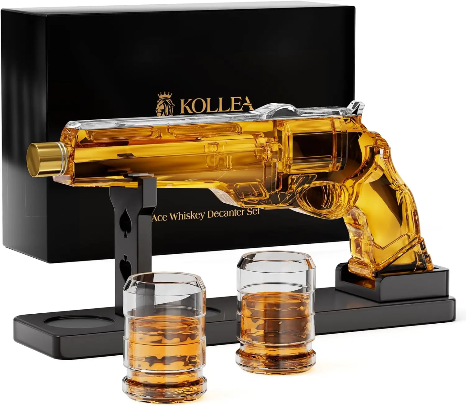 Gun Whiskey Decanter Sets for Men, Kollea Liquor Decanter Set with Glass, Unique Valentine Birthday Gift Idea for Men Dad, Cool Anniversary Stuff Gift
