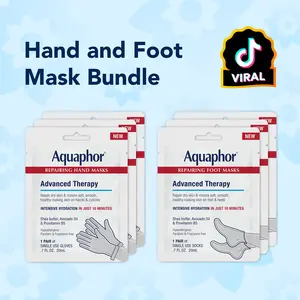 Aquaphor Ultimate Repair Duo Hand & Foot Masks - 3 Pairs of Gloves & Socks Infused with Avocado Oil & Shea Butter for Dry Skin Hydration & Moisturizing Care - Gentle Formula for Intensive Hydration & Smooth Skin