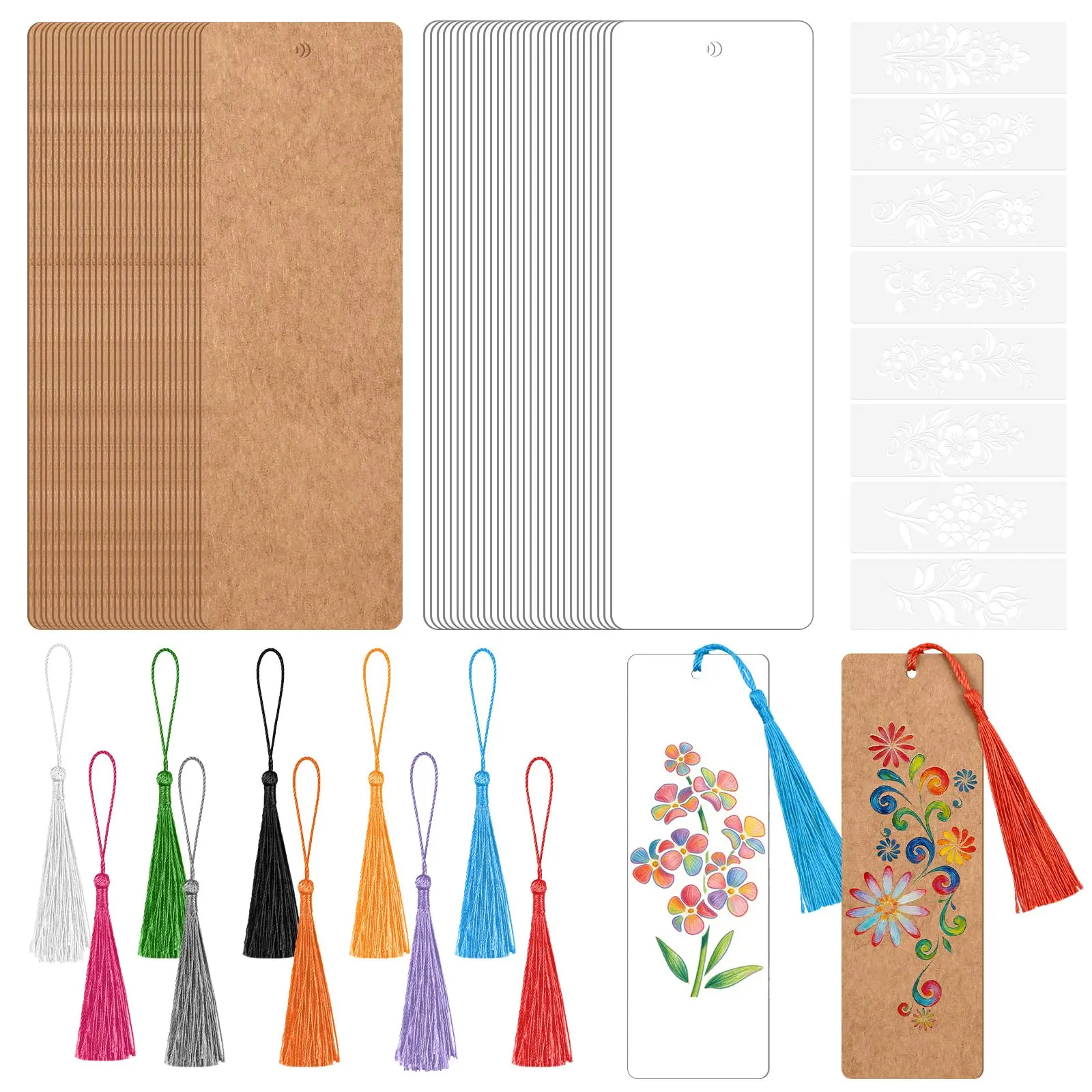 Paper Bookmark Making Kit - 60 Rectangular Blank Design Pieces, 60 Colorful Tassels, for Classroom & DIY Art Projects, Durable Long-Lasting Office Stationery Supplies