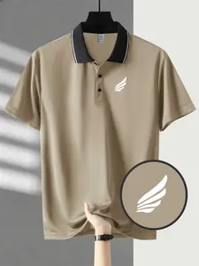 Men's Quick-Dry Polo Shirt, Half Wing Print Collar T-Shirt, Breathable Mesh Fabric, Golf Sports Top, Suitable for Tennis and Outdoor Work