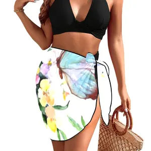 Floral Purple Flowers With Butterflys Beach Sarong Wrap（QUE）