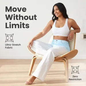 ONESO Stretchy BBL Wide-Leg Jeans for Women Ombre Light Blue Mid-Low Rise Denim Snatched Waist Minimalist Everyday Pants Womenswear