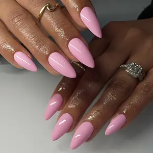 24 Pcs Pure Almond Tip Nails, Soft Long Slim Design, Easy Peel-On Adhesive, Perfect for Dating & Spring, Glossy False Nails