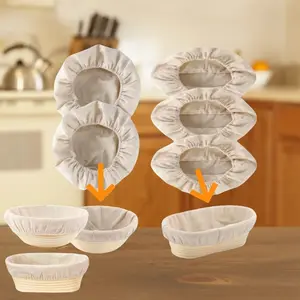 Country Style Round Oval Fabric Bread Preheat Basket Liner, Reusable and Washable, for Baking, Picnics, Holidays, Christmas, Halloween, Easter