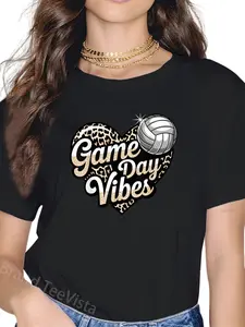 100% Cotton Bleached Volleyball Game Day Vibes Volleyball Leopard Mom T-Shirt