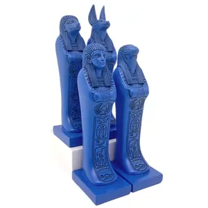 4pcs Ancient Egyptian God Figurines - Vibrant Blue Resin Statues, Sons of Horus Miniature Sculptures for Home Decor, Office Bookshelf Art & Gift