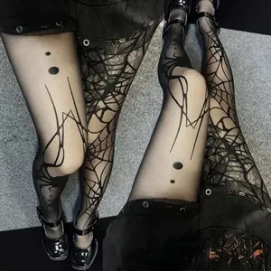 Gothic vintage dark fishnet tights/stockings for women; emo alternative sexy spider web witch pantyhose; Y2K e-girl cyber punk socks