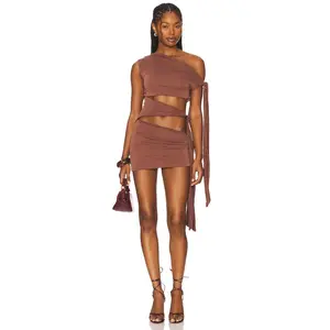 Jaded London Mena Knotted Mini Dress in Brown