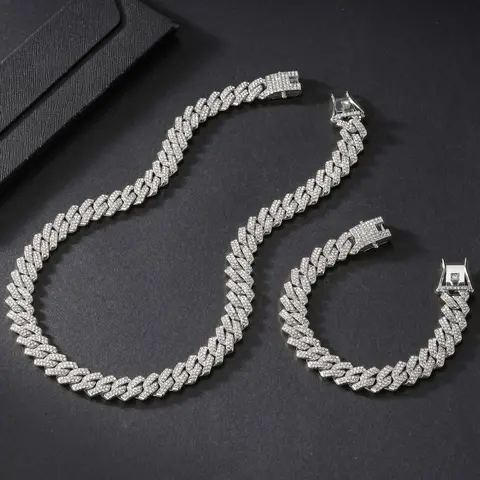 Punk Style Maximalist Jewelry Rhinestone Decorated Cuban Chain Necklace & Link Bracelet, Hip Hop Chunky Curb Chain Fashion Trendy Jewelry Set,  for Clothing Decor for Men & Women, for Gift