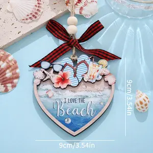 I Love The Beach, Heart-shaped Ocean Holiday Home Decor, Shell Flip Flops Summer Elements Double Layer Wooden Home Decor, Window Indoor Outdoor Garden Hangings Ornament Home Decoration, Christmas Tree Hanging Decorations, Summer Party Decor