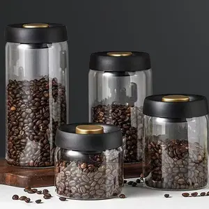 Coffee Bean Storage Jar, 1 Box Glass Vacuum Sealed Storage Container with Lid, Waterproof Coffee Bean Storage Jar for Home Kitchen, Utensils, Coffee Storage Canisters