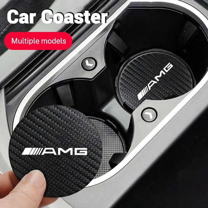 2pcs Car Interior Leather Coaster, Anti-Noise Water Cup Pad, for Mercedes Benz Amg Glc W203 W206 W220 W205 W211 W212 W201 W210 Gle